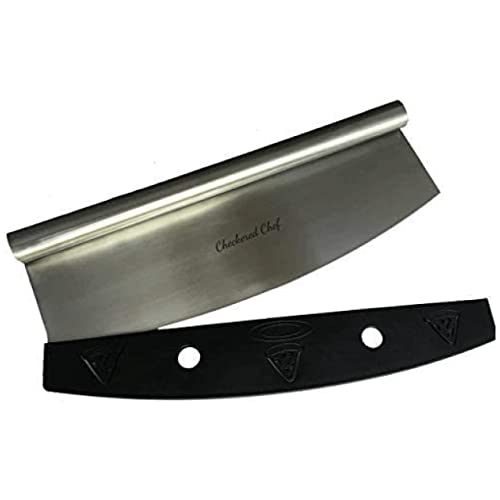 Checkered Chef Pizza Cutter Rocker - 16 Inch Mezzaluna Knife w/ Blade Cover - Pizza Slicer & Scraper - Kitchen Parts America