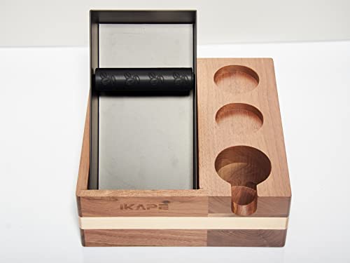 IKAPE Espresso Knock Box, 58MM Espresso Accessories Organizer Box Compatible with All Espresso Accessories, Natural Mahogany Tamping Station Base(4 IN One) - Kitchen Parts America