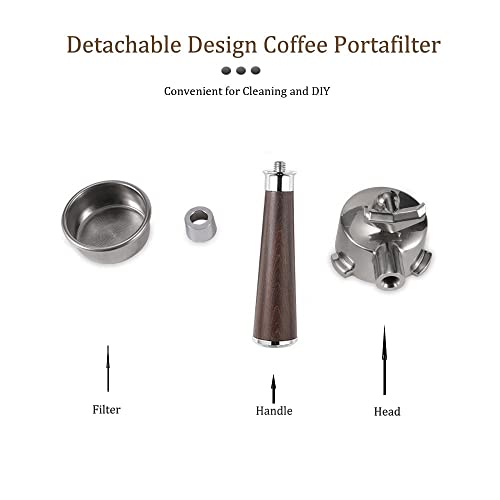 Ankong 54mm Coffee Portafilter for Breville Coffee Machine , Coffee Handle Filter Holder Solid Wood Double Nozzle Coffee Maker Parts Portafilter Handle Stainless Steel Reusable (A black rosewood) - Kitchen Parts America