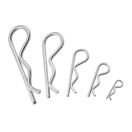 XBDZR 25 Pcs R Shaped Spring Cotter Pins Fastener Assortment Kit, Zinc Plated Steel Retaining Hair Pin for Hitch Pin Lock System - 5 Sizes - Grill Parts America