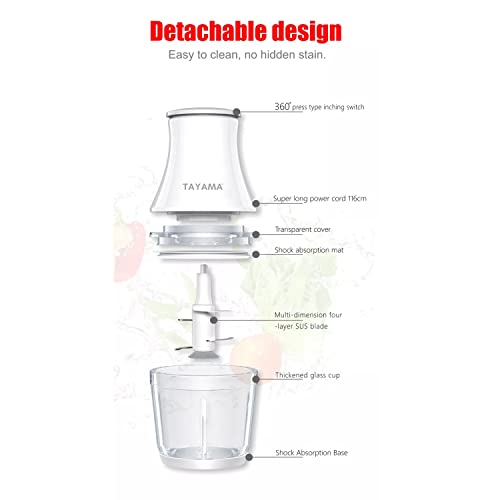 TAYAMA 2.5 Cup White 200W Mini Chopper 4-Layer Blade Food Processor, Medium - Kitchen Parts America