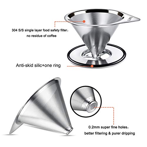 Pour Over Coffee Dripper Stainless Steel LHS Slow Drip Coffee Filter Metal Cone - Kitchen Parts America