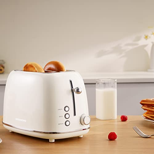 REDMOND 2 Slice Toaster Retro Stainless Steel Toaster with Bagel, Cancel, Defrost Function and 6 Bread Shade Settings Bread Toaster, Extra Wide Slot and Removable Crumb Tray, Cream, ST028 - Kitchen Parts America