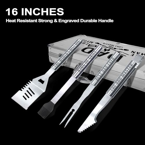 Dad Gifts from Daughter, Fathers Day Dad Gifts for Him Heavy Duty Grilling Accessories Kit for Backyard BBQ, Thick Stainless Steel Grill Utensils with Non-Slip Handle Tool for Man on Birthday - Grill Parts America