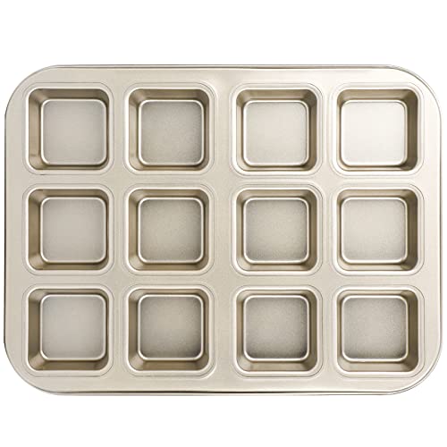 Beasea 12 Cavity Nonstick Muffin Pan Golden Brownie Pan - Kitchen Parts America