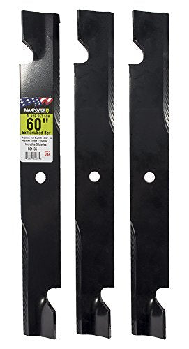 Maxpower 561136B 3-High Lift Blade Set for Many 60 in. Cut Exmark Mowers Replaces OEM #'s 633483, Bad Boy 038-2007-00, Toro 105771803 - Grill Parts America