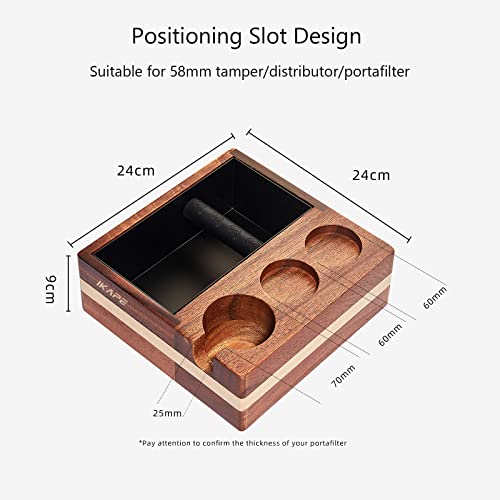 IKAPE Espresso Knock Box, 58MM Espresso Accessories Organizer Box Compatible with All Espresso Accessories, Natural Mahogany Tamping Station Base(4 IN One) - Kitchen Parts America