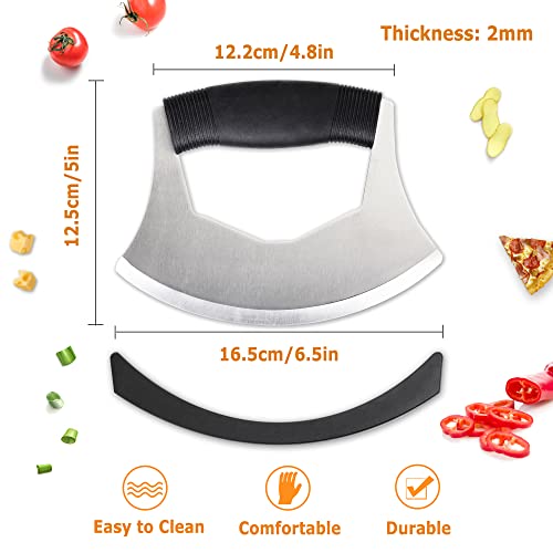 Salad Chopper Mezzaluna Knife with Protective Cover and Anti-Slip Handle Stainless Steel Chopper Vegetable Cutter Onion Chopper Mincing Knife Pizza Cutter - Kitchen Parts America