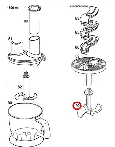 Knife Blade Insert For 1500ml Chopper For Braun Multiquick Blender 4191-MR6550 4191-MR550 4200-MQ9075X HB701-MQ7075X BR67051424 - Kitchen Parts America