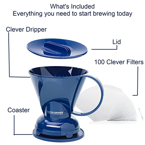 Clever Coffee Dripper and Filters, Large 18 oz (Royal Blue)| Barista's Choice| Safe BPA Free Plastic|Includes 100 Filters - Kitchen Parts America