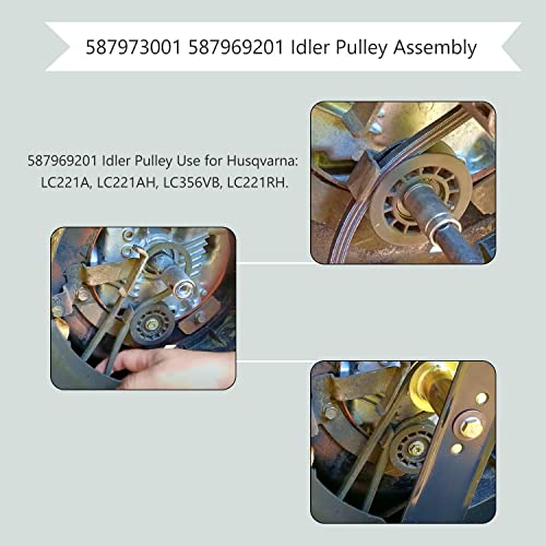 587973001 587969201 Idler Pulley Assembly Compatible With Husqvarna Craftsman Walk-Behind Lawn Mowers, for Lawn Mower Decks Idler Pulley HU725AWD/BBC, HU725AWDHQ, LC221RH Replaces Previous 581904001 - Grill Parts America