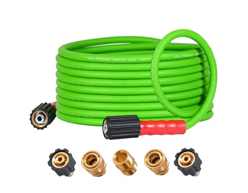 YAMATIC Pro Flexible Pressure Washer Hose for Gas Electric Power Washer Replacement, 25 FT Kink Resistant Extension With 3/8" Quick Connect Adapters, Leak-Free M22 Fittings, 1/4" 3200 PSI, Green - Grill Parts America