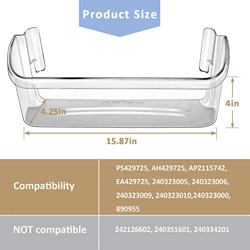 240323002 Refrigerator Door Bin Shelf Compatible with Frigidaire or Electrolux, Bottom 2 Shelves on Refrigerator Side, Single Unit, Clear, Replaces PS429725, AP2115742, AH429725， - Grill Parts America