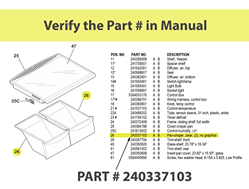 240337103 Fridge Crisper Drawer Compatible with Frigidaire 240337102, 240337105, 240337107, 240337108, 240337109, 891037 Refrigerator Drawers – Refrigerator Shelf Crisper Bin - Grill Parts America