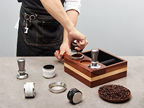 IKAPE Espresso Knock Box, 58MM Espresso Accessories Organizer Box Compatible with All Espresso Accessories, Natural Mahogany Tamping Station Base(4 IN One) - Kitchen Parts America