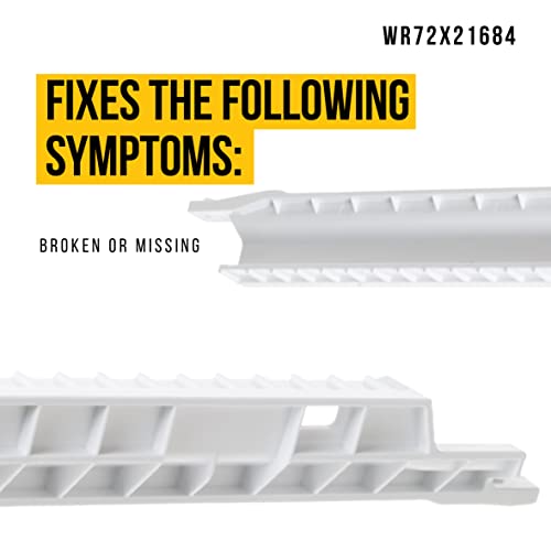 WR72X21684 Right Drawer Slide Rail - Compatible GE Refrigerator Parts - Replaces AP5986502 3527786 PS11726971 - It Is Approximately 14 Inches Long & 2 Inches Wide - Made of Durable White Plastic - Grill Parts America