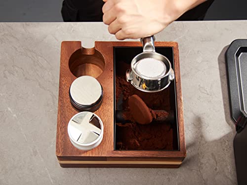 IKAPE Espresso Knock Box, 58MM Espresso Accessories Organizer Box Compatible with All Espresso Accessories, Natural Mahogany Tamping Station Base(4 IN One) - Kitchen Parts America