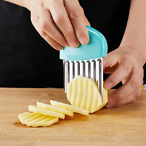 Crinkle Cutter, Stainless Steel Waffle Fry Cutter, Wavy Chopper for Veggies Potato Carrots Butter Lettuce, 2 PCS(Green and Blue) - Kitchen Parts America