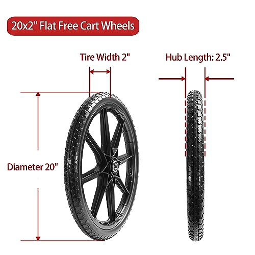 LTNICER 92010-20" Flat Free Cart Wheels Compatible with rubbermaid Wheelbarrow Wheels,20x2" Flat Free Tires for Lawn Mower, Garden Cart- 3/4" Bearing,Hub Length 2.5", Black (2 PACK) - Grill Parts America