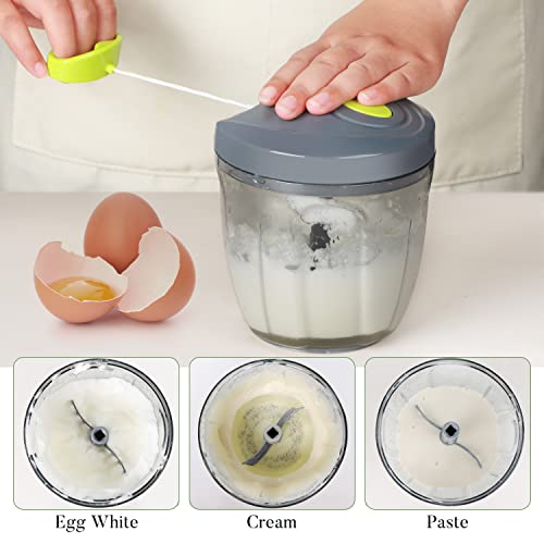 Ourokhome Garlic Grinder Onion Chopper, 2 in 1 Manual Food Processor Portable Speed Pull String Vegetable Cutter for Veggies, Ginger, Fruits, Nuts, Herbs with a blend blade etc, 900 ml, Gray - Kitchen Parts America