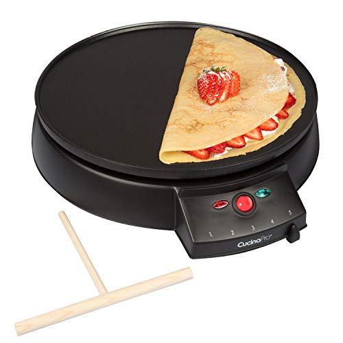 12" Griddle & Crepe Maker, Non-Stick Electric Crepe Pan with Batter Spreader - Kitchen Parts America