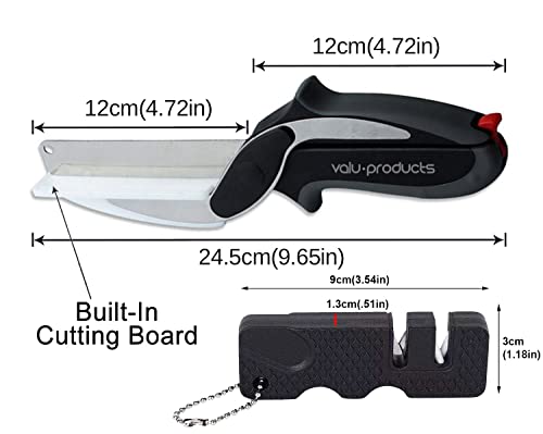 Vegetable Slicer Kitchen Cutter Salad Scissors - 2 in 1 Cutting Board Knife - Plus Blade Sharpener - Salad Chopper Food Cutting Scissors - Easy Cut Smart Cutter - A Clever Gift - Kitchen Parts America