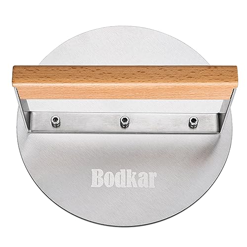 bodkar Smash Burger Press Stainless Steel 6 Inch Round Burger Smasher with Wood Handle, Grill Press Meat Flattener Tool for Flat Top Griddle Grill Cooking - Grill Parts America