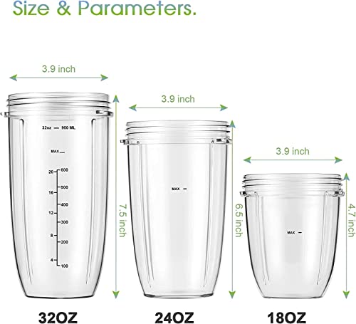 2-pack Replacement Parts Upgrade 32oz Cups with Flip-Top To-Go-Lid and Rubber Gaskets Compatible with NutriBullet 600w/900w Blender Accessory - Grill Parts America