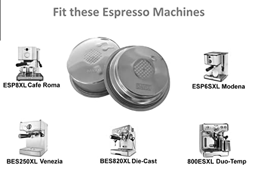 DAVIX [2 Pack] Single Cup + Double Cup Replacement Parts for Breville Cafe Roma Espresso ESP8XL, 51 mm PRESSURIZED Espresso Filter Basket, Stainless Steel Double Wall, Fit Cuisinart EM-100FBS - Grill Parts America