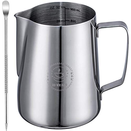 Milk Frothing Pitcher 32oz,Espresso Steaming Pitcher 32oz,Espresso Machine Accessories,Milk Frother Cup 32oz,Milk Coffee Cappuccino Latte Art,Stainless Steel Jug - Kitchen Parts America