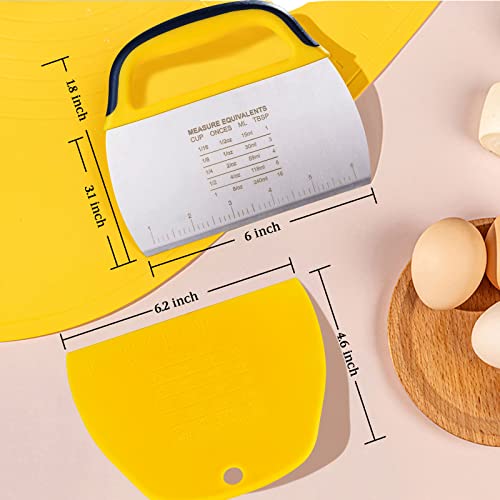 Dough Scraper Chopper 2 Pcs, YGDZ Stainless Steel Dough Cutter With Grip, Plastic Bench Scraper with Measuring Scale, Multipurpose Pizza Cutter, Pastry, Food Scraper for Baking, Dough, Bread, Cake - Kitchen Parts America