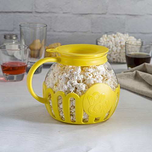 Ecolution Patented Micro-Pop Microwave Popcorn Popper with Temperature Safe Glass, 3-in-1 Lid Measures Kernels and Melts Butter, Made Without BPA, Dishwasher Safe, 3-Quart, Yellow - Kitchen Parts America