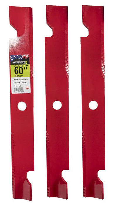 MaxPower 561139B Heavy Duty 3 Blade Set for 60" Cut Exmark, Replaces OEM no. 103-6403, 103-6403-S, Red - Grill Parts America