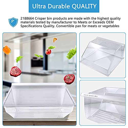 2188664 WP2188664 Refrigerator Door bin Crisper Bin (Bottom) with White Handle for Whirlpool, Kenmore, maytag, kitchenaid Refrigerator - WP2188664 PS890595 2188665 - Grill Parts America
