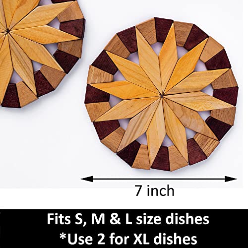 ECOSALL Natural Wood Trivets for Hot Dishes, Table and Kitchen Counter Set of 2 – Sturdy and Durable 7-inch Wooden Kitchen Hot Pads. Festive Design Table Décor – Housewarming and Kitchen Gift Idea - Kitchen Parts America