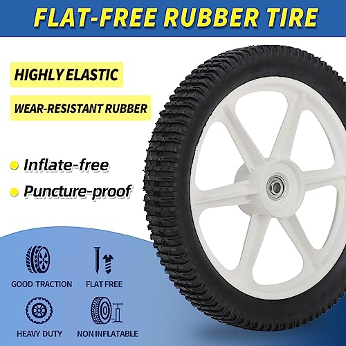 GICOOL 14 x 2'' Rubber Tire and Spoked Plastic Wheel, 1.75" Offset Hub Length, 1/2" Axle Bore, for Lawn mower Trolley Dolly Wheel Replacement, 2 Pack - Grill Parts America