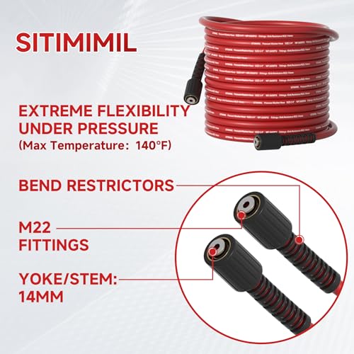 SITIMIMIL 1/4"X25FT Pressure Washer Hose,Kink-Free with M22-14mm Stainless Steel Thread Power Washer Hose,Stainless Steel Sdapter Set(2-piece),Suitable for Ryobi,Troy Bilt,Greenworks,Simpson（3600PSI) - Grill Parts America