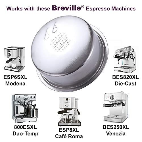 For Breville - 50mm 2-Cup Dual Wall Pressurized Stainless Steel Espresso Filter Basket - Compatible with Breville Cafe Roma (ESP8), 800ES, ESP6, BES200/250/400/800/820/830 - Kitchen Parts America