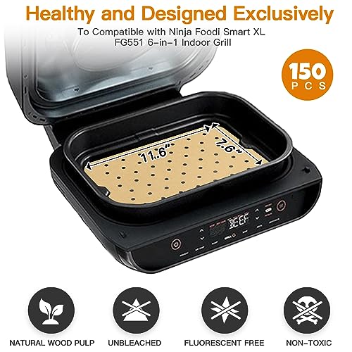 Air Fryer Liners Disposable for Ninja: 150pcs Air Fryer Parchment Paper Liners for Ninja Foodi Smart XL FG551 6-in-1 Indoor Grill Accessories Perforated Rectangle Airfryer Liner Sheets - Grill Parts America