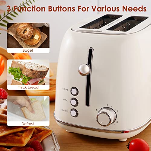 REDMOND 2 Slice Toaster Retro Stainless Steel Toaster with Bagel, Cancel, Defrost Function and 6 Bread Shade Settings Bread Toaster, Extra Wide Slot and Removable Crumb Tray, Cream, ST028 - Kitchen Parts America