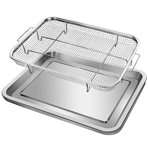 Air Fryer Basket for Oven 15 x 11 Inch Stainless Steel, Air Fryer Accessories Oven Rack and Crisper Tray, Bacon Cooker Broiler Pan for Oven, Bakeware Sets Oven Rack-2 Piece Large - Grill Parts America