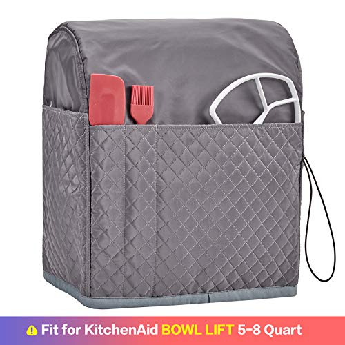 HOMEST Stand Mixer Quilted Dust Cover with Pockets Compatible with KitchenAid Bowl Lift 5-8 Quart, Grey (Patent Design) - Kitchen Parts America