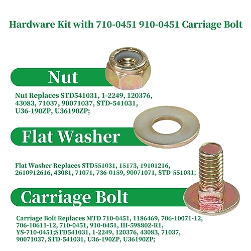 BOSFLAG 8 Pack 710-0451 Carriage Bolt with 736-0242 Washer 912-3010 Hex Nut Replaces Ryobi/mtd 710-0451, 910-0451 for MTD Cub Cadet 784-5580, 784-5581A Scraper Bar and Murray 1740718AYP Skid Shoe - Grill Parts America