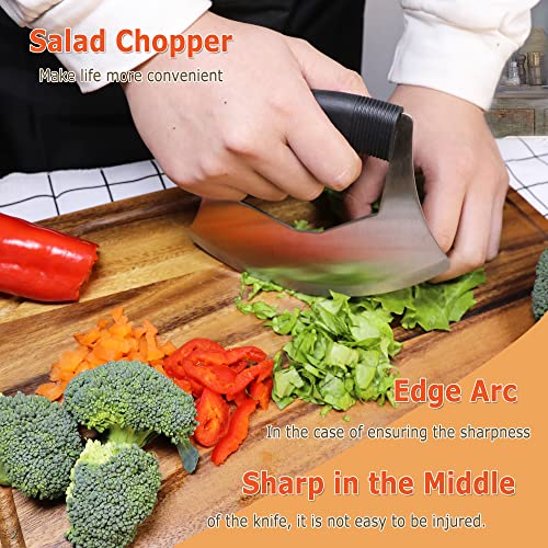 Salad Chopper Mezzaluna Knife with Protective Cover and Anti-Slip Handle Stainless Steel Chopper Vegetable Cutter Onion Chopper Mincing Knife Pizza Cutter - Kitchen Parts America