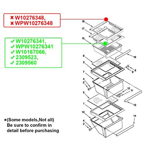 W10276341, WPW10276341, W10167066, 2309523, 2309560 Glass Shelf Compatible with Kenmore, Whirlpool refrigerator parts shelf replacement Part Number : AP6018409, PS11751711 - Grill Parts America