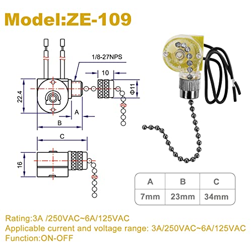 Sazomdon ZE-109 Ceiling Fan Light Switch,Replacement Parts for Ceiling Fan Lights, Wall Lights, and Cabinet Light Switches,Black Nickel Chain，1Pack - Grill Parts America