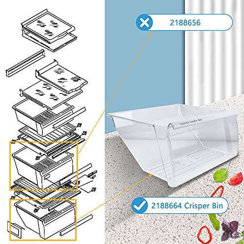 2188664 WP2188664 Refrigerator Door bin Crisper Bin (Bottom) with White Handle for Whirlpool, Kenmore, maytag, kitchenaid Refrigerator - WP2188664 PS890595 2188665 - Grill Parts America