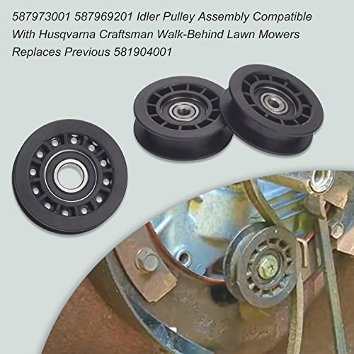 587973001 587969201 Idler Pulley Assembly Compatible With Husqvarna Craftsman Walk-Behind Lawn Mowers, for Lawn Mower Decks Idler Pulley HU725AWD/BBC, HU725AWDHQ, LC221RH Replaces Previous 581904001 - Grill Parts America