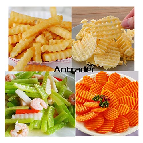 Antrader Stainless Steel Potato Carrot Chip Vegetable Crinkle Wavy Chopper Cutter French Fry Slicer 2 Pack/Set (Green+Pink) - Kitchen Parts America