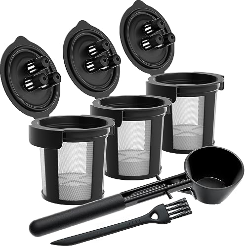 3 Ninja K Cup Reusable Pod for Ninja Dual Brew Pro Coffee Maker by PureHQ - Includes Scoop Funnel - Leak-Free, Easy Fill - Permanent Ninja Coffee Filter Pods for DualBrew CFP201 CFP301 CFP307 CFP451CO - Grill Parts America